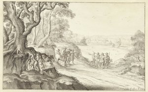 Jäger in einer hügeligen Landschaft