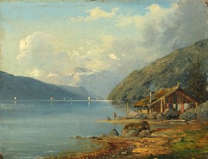 Kleine Hütte an einem Seeufer in Deutschland