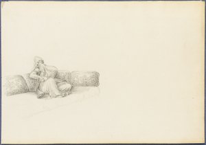Vermutliches Porträt von Sultana Hadigé auf einem Sofa sitzend (Graphit auf Papier)
