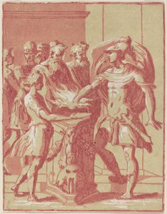 Mucius Scaevola steckt seine Hand ins Feuer von Anton Maria Zanetti I after Parmigianino