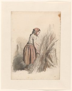 Mädchen mit Kopftuch bei der Feldarbeit von Anton Mauve