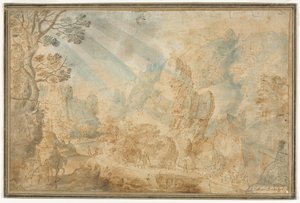Berglandschaft mit Figuren, erste Hälfte 1600er von Anton Mirou