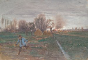 Landschaft mit brennendem Gehöft