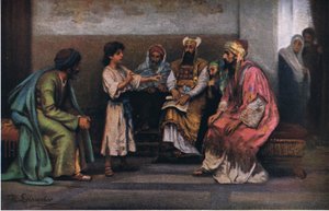 Christus mit den Gelehrten im Tempel, aus Hulberts Geschichte der Bibel, veröffentlicht von The John Winston Company, 1932 von Anton Robert Leinweber