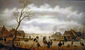 Eine Winterszene mit Schlittschuhläufern