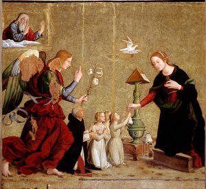 Verkündigung mit Kardinal Juan de Torquemada (um 1460)