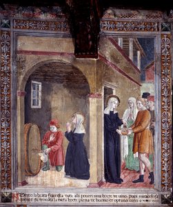 Leben der heiligen Francesca Romana: Ein Fass Wein, das die Heilige für die Armen verwendet, wird auf wundersame Weise voll gefunden (Fresko)