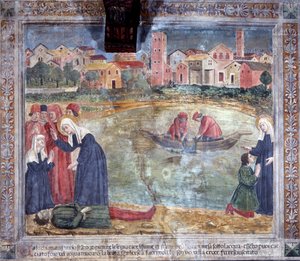 Leben der Heiligen Francesca Romana: Ein Mann wird von der Heiligen wiederbelebt, nachdem er im Tiber ertrunken ist von Antoniazzo Romano