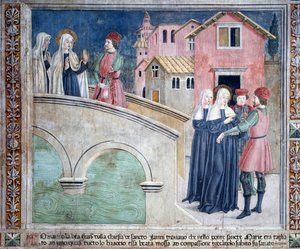 Leben der Heiligen Francesca Romana: Bei ihrer Rückkehr von St. Johannes im Lateran heilt die Heilige einen Mann mit einem abgetrennten Arm