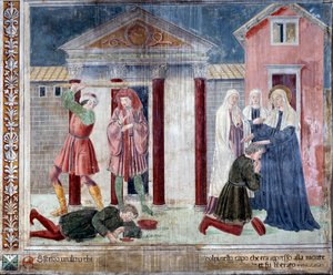 Leben der heiligen Francesca Romana: Die Heilige heilt einen Mann, der von seinen Feinden zu Tode geprügelt wurde (Fresko) von Antoniazzo Romano