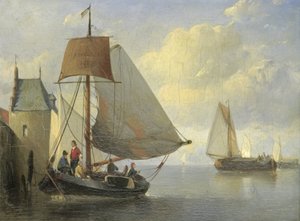 Flussansicht mit einem Wehrturm inspiriert vom Camperveer Turm in Veere von Antonie Waldorp