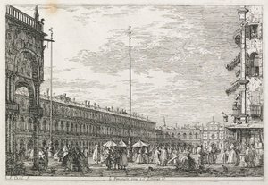 Ansichten: Der Palast der Prokuratoren und die Kirche St. Geminien, Venedig, 1735-1746 von Giovanni Antonio Canal