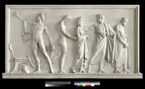 Achilles übergibt Briseis an Agamemnons Herolde