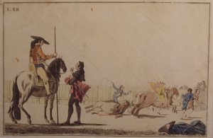 Picador reitet und zieht den Stier