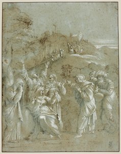 Die Jungfrau, die heiligen Frauen und die Heiligen Johannes, Jakobus und Joseph von Arimathäa mit Christus auf dem Weg nach Golgatha von Antonio Carracci