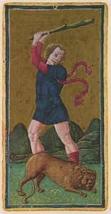 Stärke, Faksimile einer Tarotkarte aus dem Visconti-Deck, 1441-47
