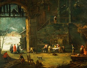 Der Winter, die Ankunft eines Adligen in der Villa, von Antonio Diziani, Gemälde
