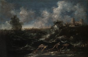Meereslandschaft mit Fischer, der Netze herauszieht von Antonio Francesco Peruzzini