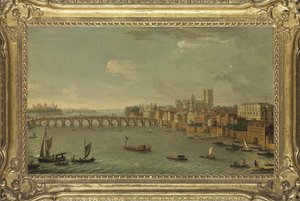 Vier Ansichten von London: Die Themse in Richtung Westminster, ca. 1700-77 (Öl auf Leinwand) von Antonio Joli