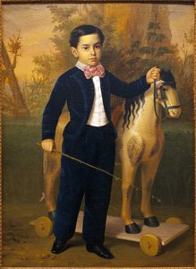 Porträt eines kleinen Jungen mit einem Holzpferd. Gemälde von Antonio Maria Esquivel, 1851. Museum der Schönen Künste in Sevilla, Spanien