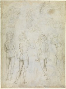 Vier Studien eines weiblichen Aktes, eine Verkündigung und zwei Studien einer schwimmenden Frau, um 1425 von Antonio Pisanello