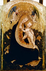Die Madonna mit der Wachtel. Tempera auf Holz von Pisanello