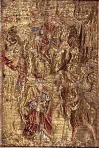 Das Treffen zwischen St. Johannes dem Täufer und dem Hohepriester, Wandteppich, der Szenen aus dem Leben des Heiligen darstellt von Antonio Pollaiuolo