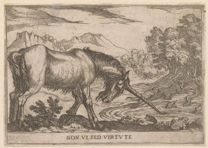 Ein Einhorn vertreibt Eidechsen aus einem Teich von Antonio Tempesta