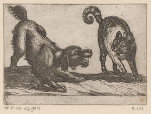 Ein Hund kämpft mit einer Katze von Antonio Tempesta