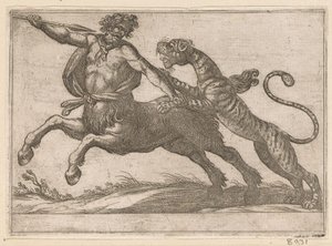 Ein Tiger kämpft mit einem Zentauren