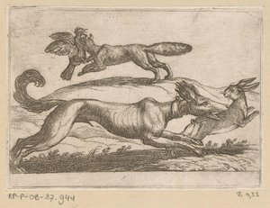 Ein Fuchs greift ein Huhn an und ein Hund einen Hasen von Antonio Tempesta