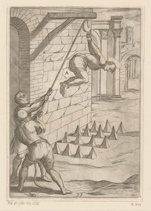 Folter: das Fallenlassen auf scharfe Spitzen (Martyrien der christlichen Märtyrer) (Varia tormentorum et suppliciorum crudelium) von Antonio Tempesta