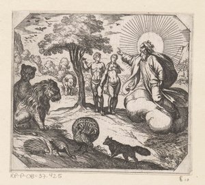 Gott verbietet Adam und Eva vom Baum der Erkenntnis zu essen von Antonio Tempesta
