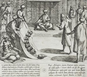 In der Gegenwart von Almanzor identifiziert Gonzalo Gustos die abgetrennten Köpfe seiner Söhne