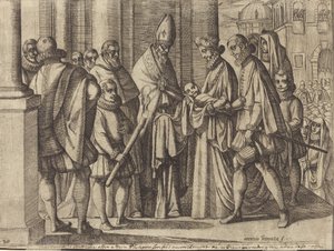 Philipp als Junge vor Margarete von Österreich (verso) von Antonio Tempesta