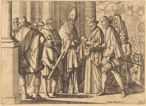 Philipp als Junge vor Margarete von Österreich von Antonio Tempesta