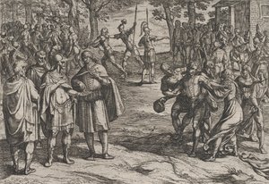 Tafel 2: Die Römer nehmen alte niederländische Männer als Geiseln und verführen junge, aus Der Krieg... von Antonio Tempesta