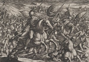 Tafel 30: Cerialis treibt die Niederländer in den Rhein, aus Der Krieg der Römer gegen die... von Antonio Tempesta