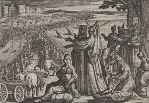 Tafel 8: Frauen und Kinder beobachten Civilis, der gegen die Römer kämpft, aus Der Krieg der Römer..., 1611 von Antonio Tempesta