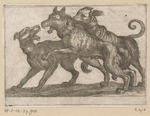 Zwei Hunde im Kampf mit einem Wolf (Vechtende dieren) von Antonio Tempesta