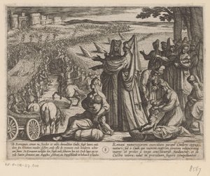 Frauen und Kinder beobachten, wie Julius Civilis die Römer besiegt von Antonio Tempesta