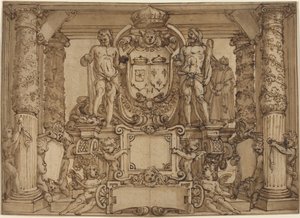 Ein architektonisches Wanddesign zu Ehren von Heinrich IV., dem gallischen Herkules von Antonio Tempesta or Agostino Ciampelli