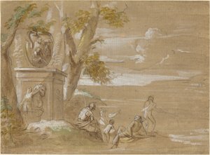 Landschaft mit sitzenden Soldaten und Fischern von Antonio Visentini