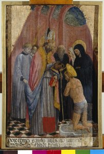 Der Heilige Ambrosius tauft den Heiligen Augustinus, ca. 1441 (Tempera auf Holz) von Antonio Vivarini