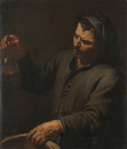Mann mit Urinflasche in der Hand