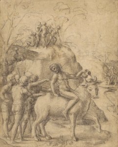 Correggio - Ein Mann reitet auf einem Stier und andere Figuren von Antonio da Correggio