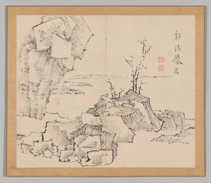 Doppelalbum mit Landschaftsstudien nach Ikeno Taiga, Band 1 Blatt 23, 18. Jahrhundert von Aoki Shukuya
