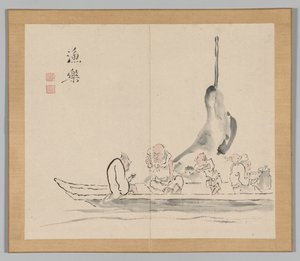 Doppelalbum mit Landschaftsstudien nach Ikeno Taiga, Band 2 Blatt 28, 18. Jahrhundert von Aoki Shukuya