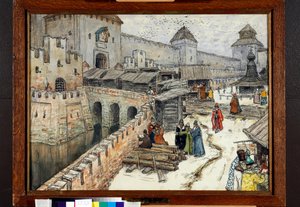 Moskau im 17. Jahrhundert, Buchhändler auf der Brücke des Erlöser-Christus von Apollinari Mikhailovich Vasnetsov