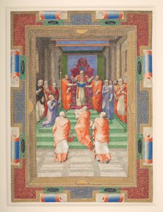 Eine päpstliche Zeremonie, Paul IV. steht vor dem päpstlichen Thron, Add. MS 35254 Q, ca. 1555-59